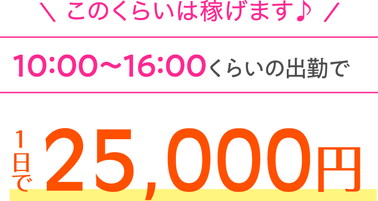 このくらいは稼げます♪10:00～16:00くらいの出勤で1日で25,000円